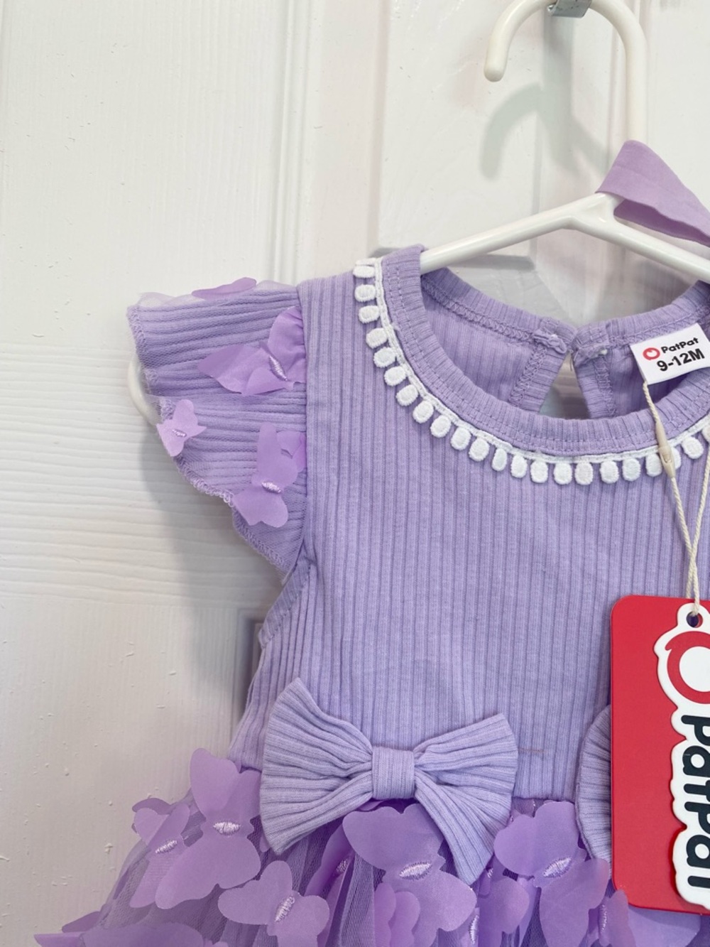 Baby Girl Lavender 3D Butterfly Tutu Romper Dress with Headband, Size 9-12M - Picture 11 of 11